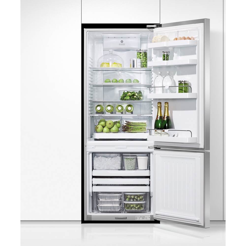 25'' Bottom Mount Refrigerator Freezer, Stainless Steel, 13.5 cu ft, Ice Only, Counter Depth, Right Hinge, Contemporary Square Handle