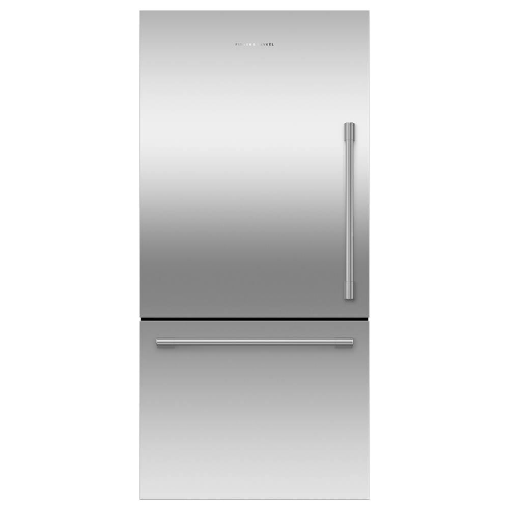 Fisher & Paykel - 32'' Bottom Mount Refrigerator Freezer, Stainless Steel, 17.1 cu ft, Ice Only, Counter Depth, Left Hinge, Professional Round Flush Handle