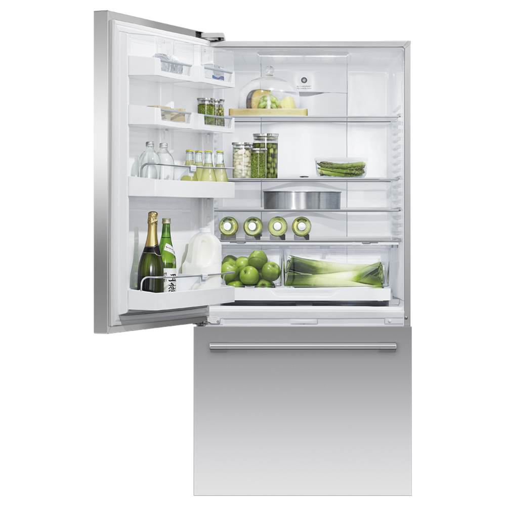 32'' Bottom Mount Refrigerator Freezer, Stainless Steel, 17.1 cu ft, Ice Only, Counter Depth, Left Hinge, Professional Round Flush Handle