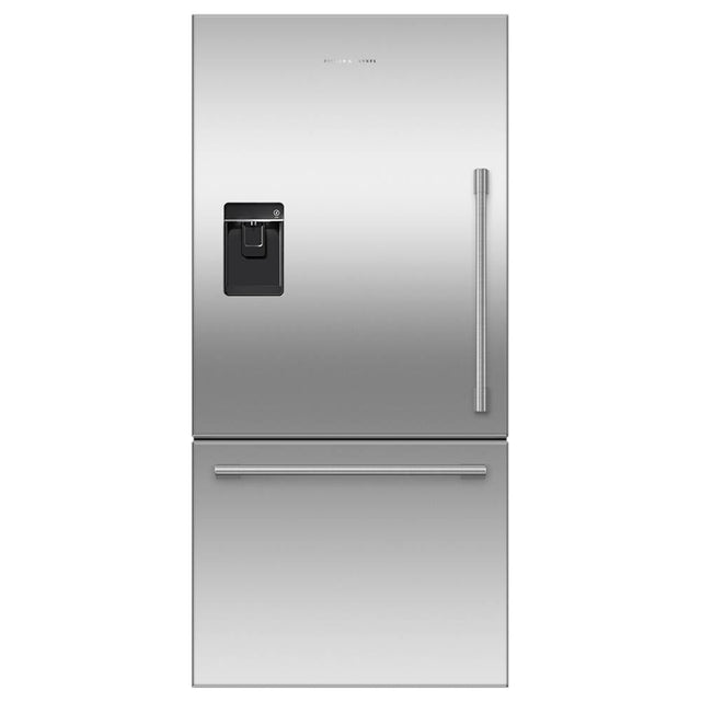 Fisher & Paykel - 32'' Bottom Mount Refrigerator Freezer, Stainless Steel, 17.1 cu ft, Ice & External Water, Counter Depth, Left Hinge, Professional Round Flush Handle