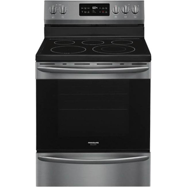 Frigidaire - 30'' Freestanding Electric Range with Steam Clean - Black Stainless Steel