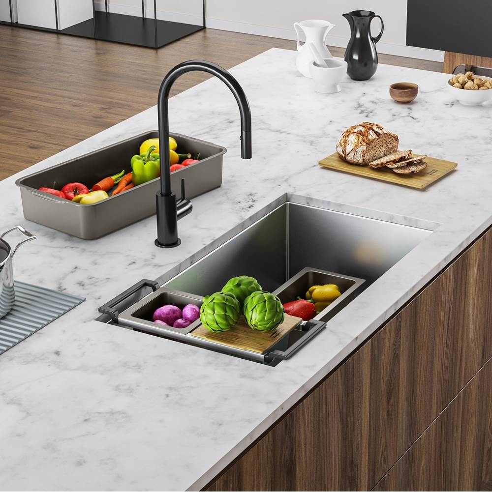 Cube Workcenter 31.5-in. x 17.7-in. 18 Gauge Stainless Steel Undermount Single Bowl Kitchen Sink