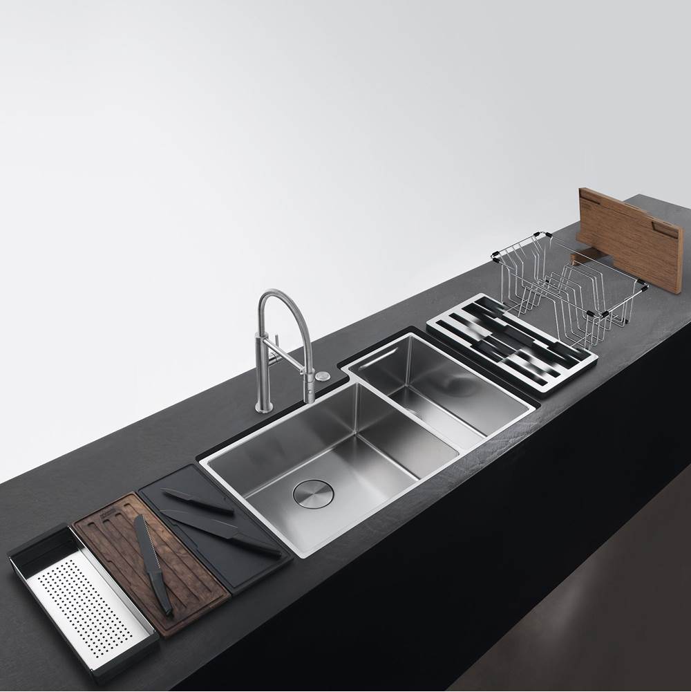 Culinary Center 35-in.  x 21-in. 19 Gauge Stainless Steel Undermount Double Bowl Kitchen Sink Workstation - CUX16021-W