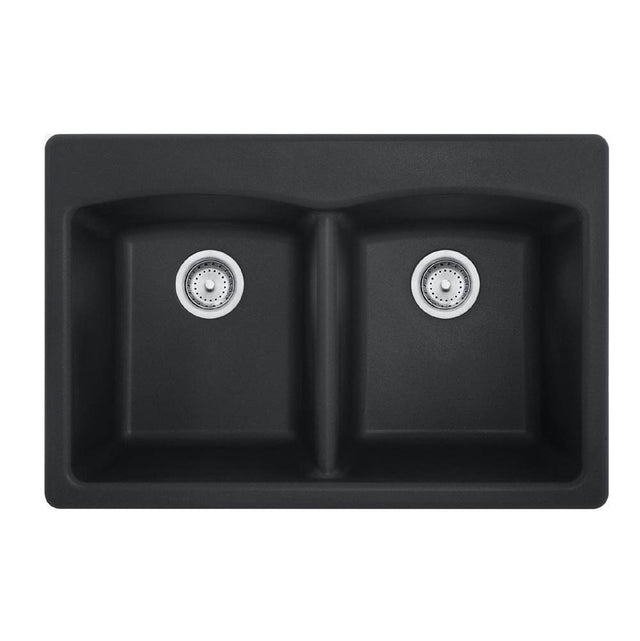 Franke - Ellipse 33.0-in. x 22.0-in. Granite Dual Mount Double Bowl Kitchen Sink in Onyx - Onyx
