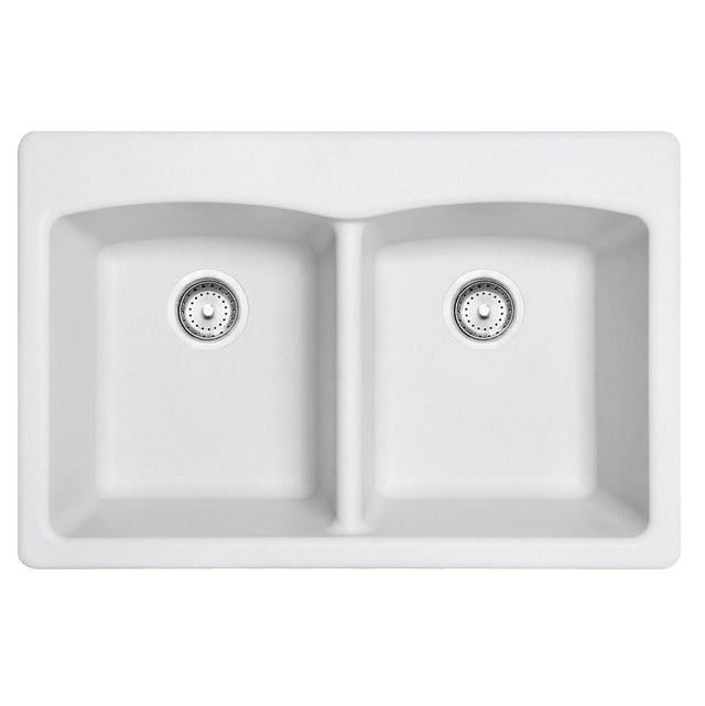 Franke - Ellipse 33.0-in. x 22.0-in. Granite Dual Mount Double Bowl Kitchen Sink in Polar White