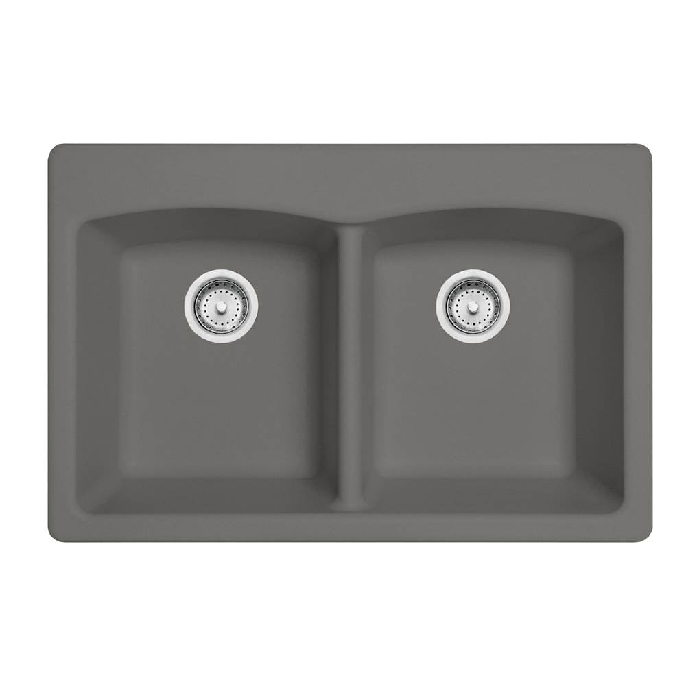 Franke - Ellipse 33.0-in. x 22.0-in. Granite Dual Mount Double Bowl Kitchen Sink in Stone Grey