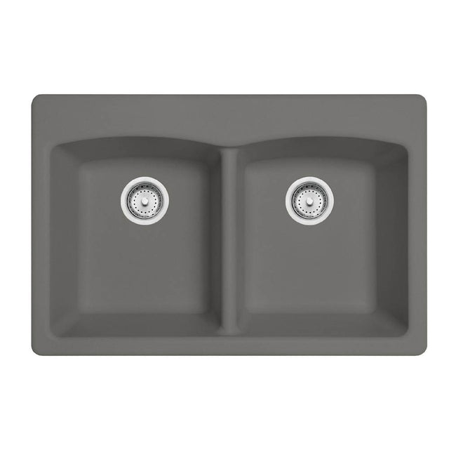 Franke - Ellipse 33.0-in. x 22.0-in. Granite Dual Mount Double Bowl Kitchen Sink in Stone Grey