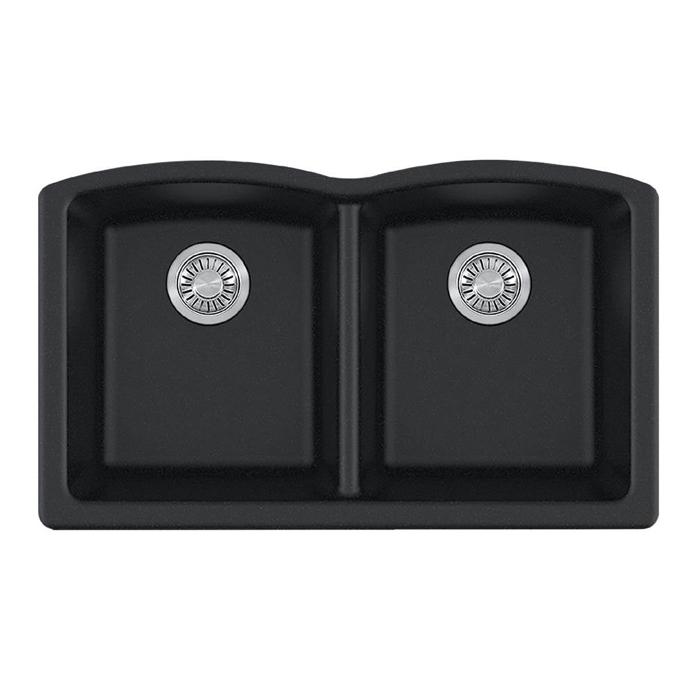 Franke - Ellipse 33.0-in. x 19.7-in. Polar White Granite Undermount Double Bowl Kitchen Sink - ELG120MBK - Matte Black