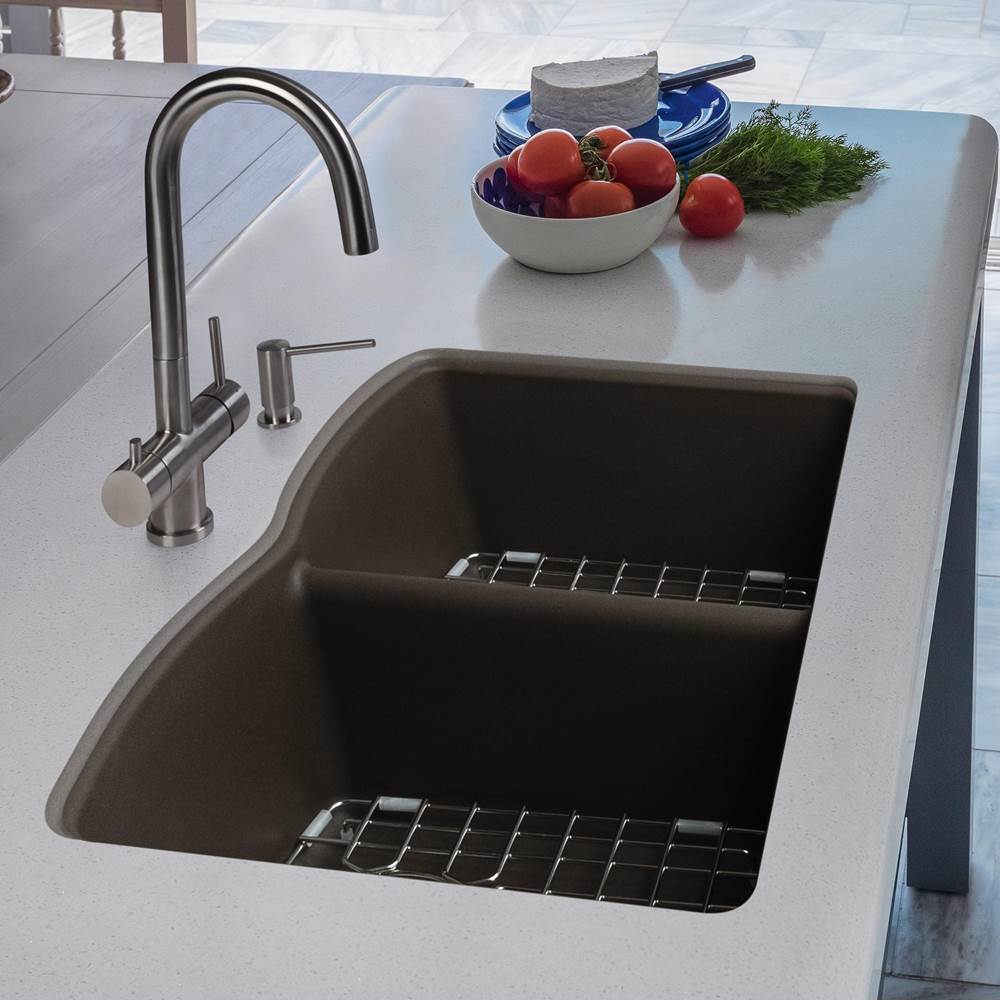 Ellipse 33.0-in. x 19.7-in. Polar White Granite Undermount Double Bowl Kitchen Sink - ELG120MBK