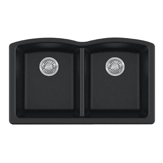 Franke - Ellipse 33.0-in. x 19.7-in. Onyx Granite Undermount Double Bowl Kitchen Sink - ELG120ONY - Onyx