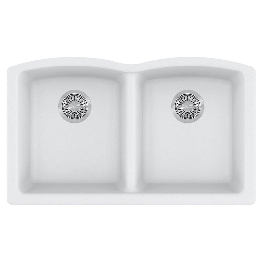 Franke - Ellipse 33.0-in. x 19.7-in. Polar White Granite Undermount Double Bowl Kitchen Sink - ELG120PWT