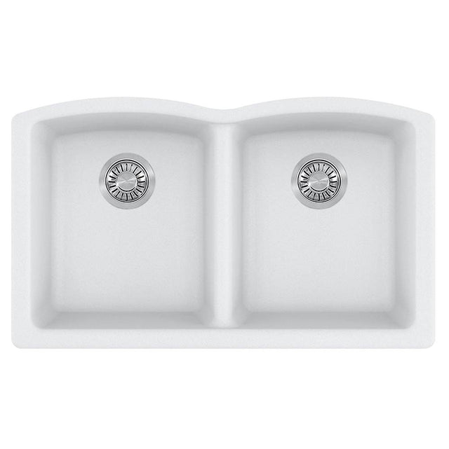 Franke - Ellipse 33.0-in. x 19.7-in. Polar White Granite Undermount Double Bowl Kitchen Sink - ELG120PWT