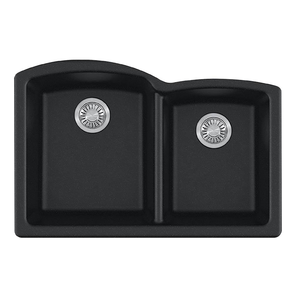 Franke - Ellipse 33.0-in. x 21.7-in. Matte Black Granite Undermount Double Bowl Kitchen Sink - ELG160MBK - Matte Black