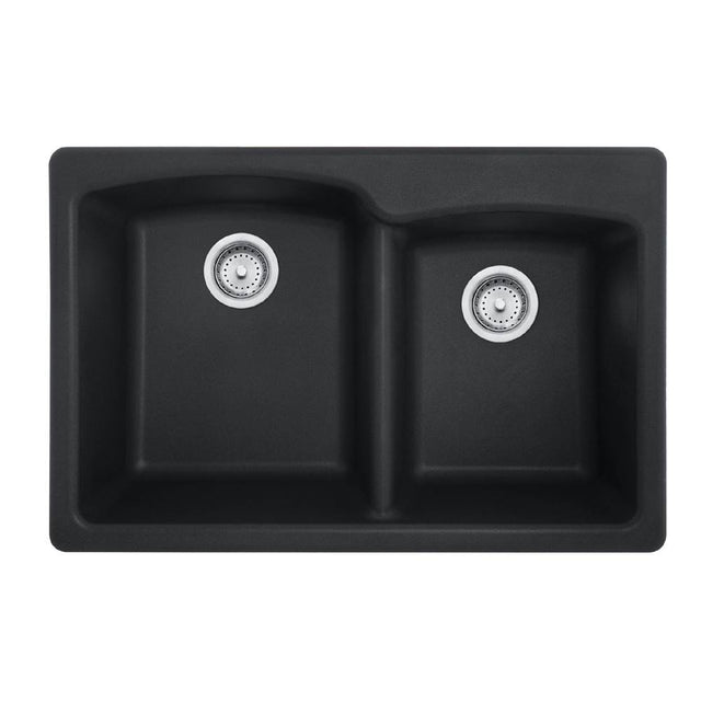 Franke - Ellipse 33.0-in. x 22.0-in. Granite Dual Mount Double Bowl Kitchen Sink in Onyx - Onyx