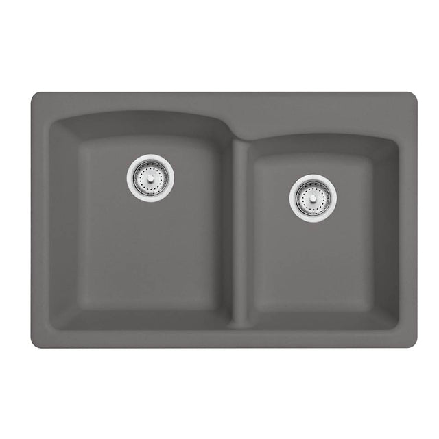 Franke - Ellipse 33.0-in. x 22.0-in. Granite Dual Mount Double Bowl Kitchen Sink in Stone Grey