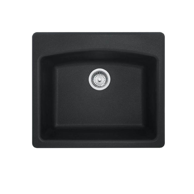 Franke - Ellipse 25.0-in. x 22.0-in. Matte Black Granite Dual Mount Single Bowl Kitchen Sink - ESMB25229-1 - Matte Black