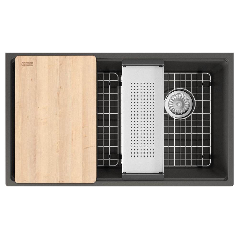 Franke - Maris Undermount 33-in x 19.31-in Granite Single Bowl Workcenter Kitchen Sink in Slate Grey