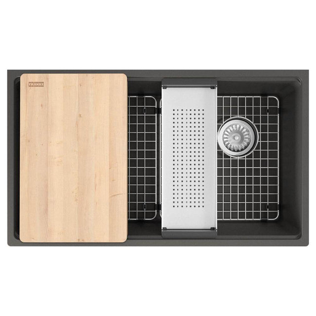 Franke - Maris Undermount 33-in x 19.31-in Granite Single Bowl Workcenter Kitchen Sink in Slate Grey