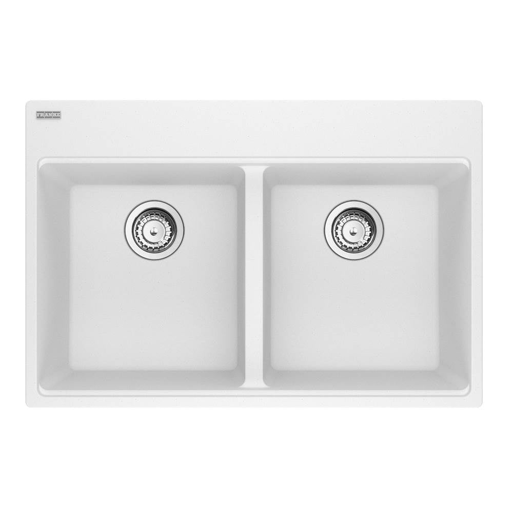 Franke - Maris Topmount 33-in x 22-in Granite Double Bowl Kitchen Sink in Polar White - Polar White