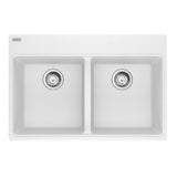 Franke - Maris Topmount 33-in x 22-in Granite Double Bowl Kitchen Sink in Polar White - Polar White