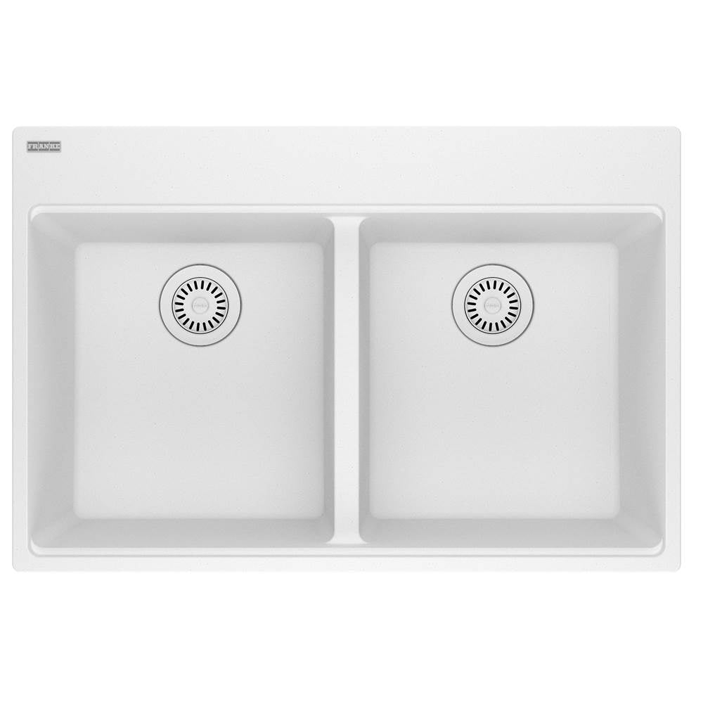 Franke - Maris Topmount 33-in x 22-in Granite Double Bowl Kitchen Sink in Polar White - Polar White