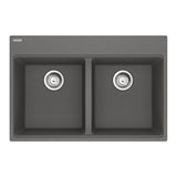 Franke - Maris Topmount 33-in x 22-in Granite Double Bowl Kitchen Sink in Stone Grey - Stone Grey