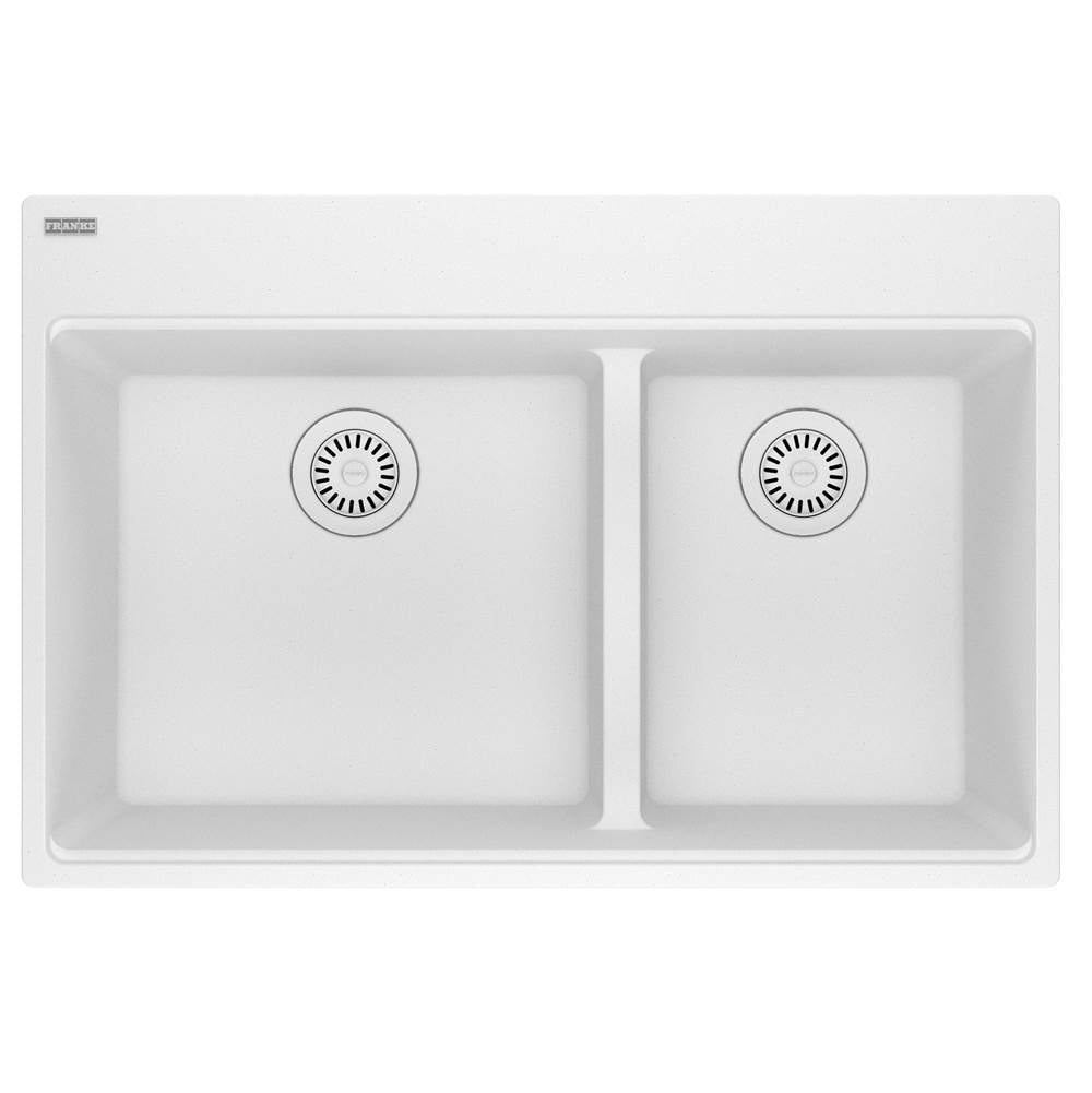 Franke - Maris Topmount 33-in x 22-in Granite Double Bowl Kitchen Sink in Polar White - Polar White