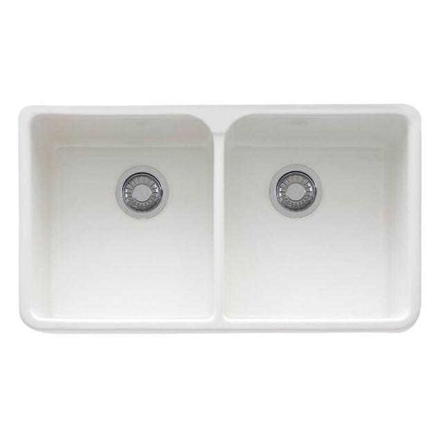 Franke - Manor House 31.25-in. x 19.75-in. White Apron Front Double Bowl Fireclay Kitchen Sink - MHK720-31WH - White