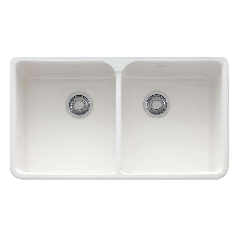 Franke - Manor House 35.5-in. x 21.62-in. White Apron Front Double Bowl Fireclay Kitchen Sink - MHK720-35WH - White