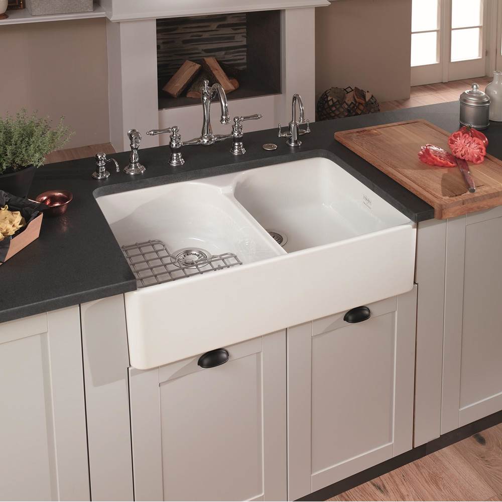 Manor House 35.5-in. x 21.62-in. White Apron Front Double Bowl Fireclay Kitchen Sink - MHK720-35WH