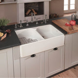 Manor House 35.5-in. x 21.62-in. White Apron Front Double Bowl Fireclay Kitchen Sink - MHK720-35WH