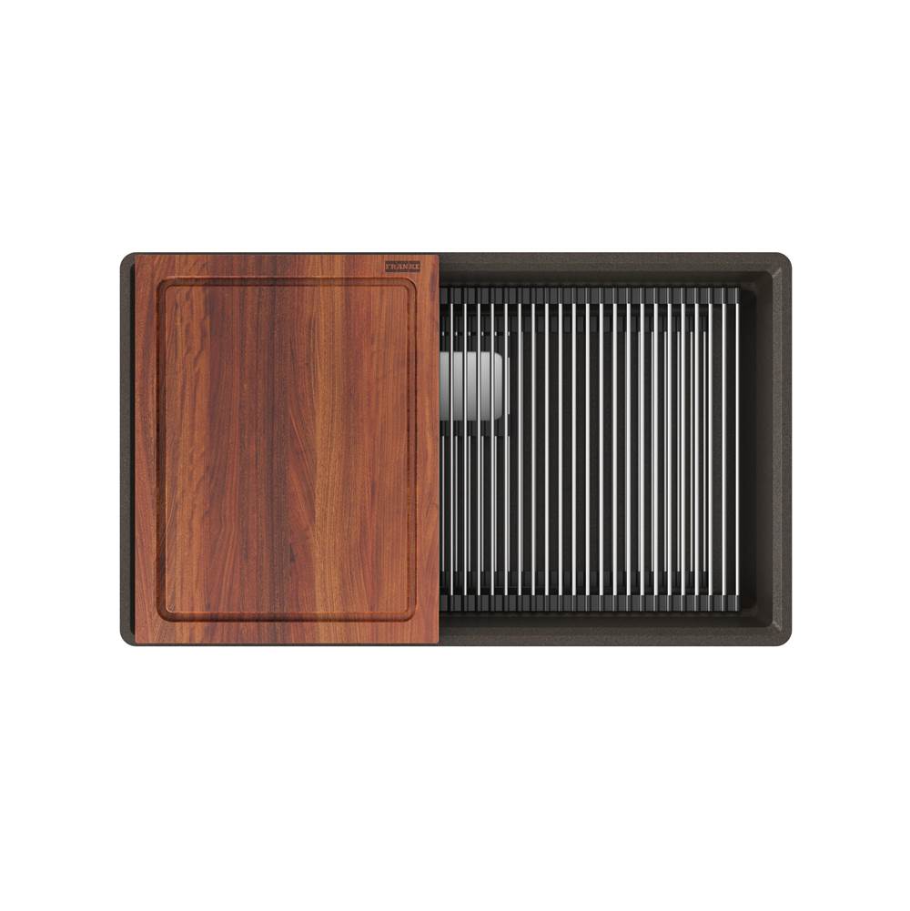 Franke - Peak 32.0-in. x 18.8-in. Granite Undermount Single Bowl Workcenter Kitchen Sink in Mocha - Mocha