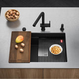 Peak 32.0-in. x 18.8-in. Granite Undermount Single Bowl Workcenter Kitchen Sink in Champagne