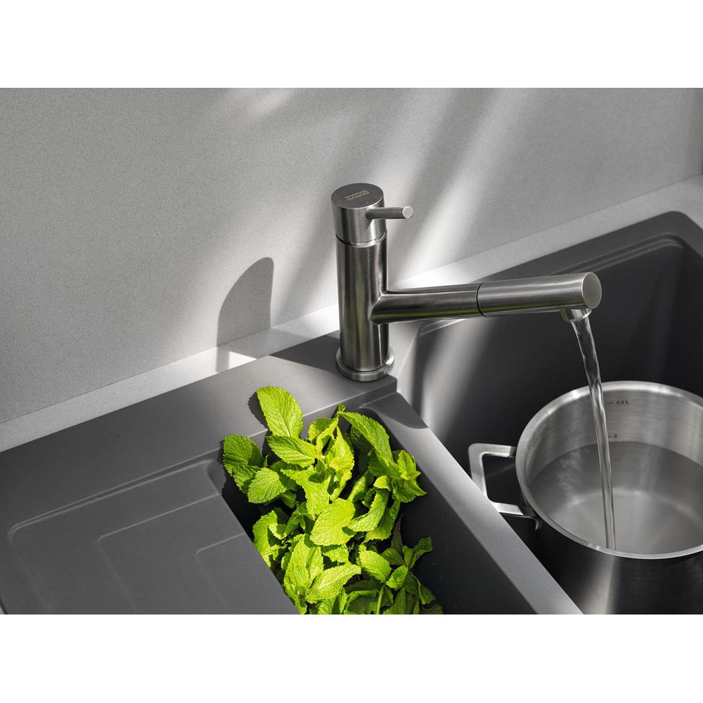 Steel 9-in Single Handle Pull-Out Kitchen Faucet in Stainless Steel, STL-PO-304