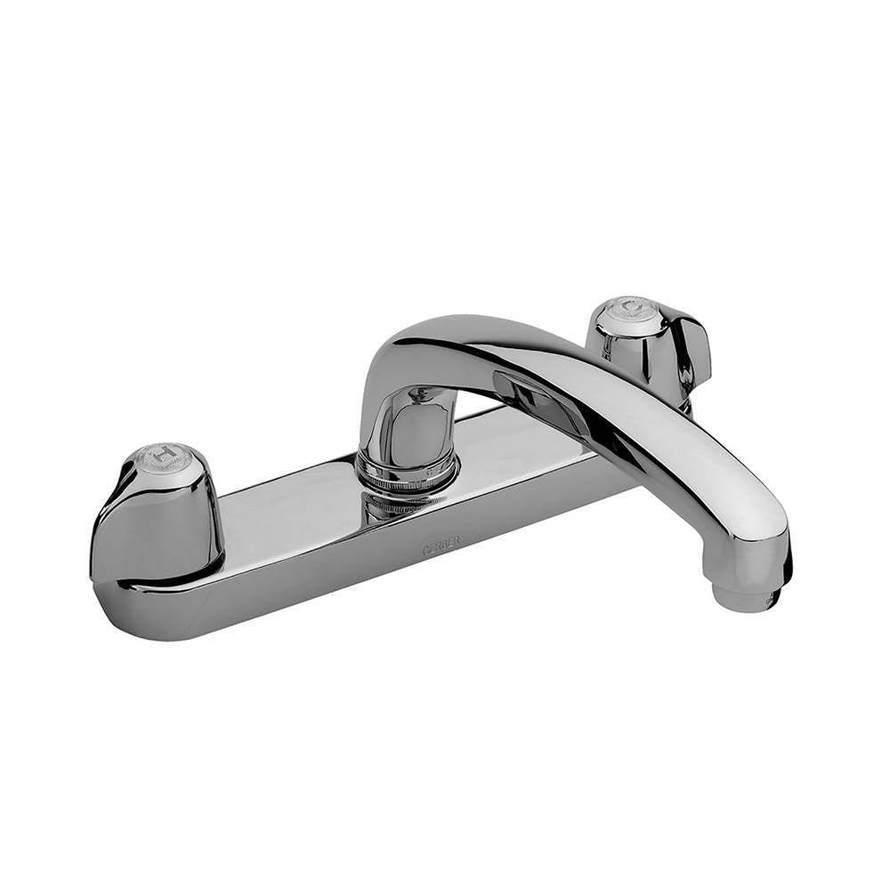 Gerber Classics 2H Kitchen Faucet Deck Plate Mounted w/ Metal Handles & Tubular Spout 1.75gpm Chrome