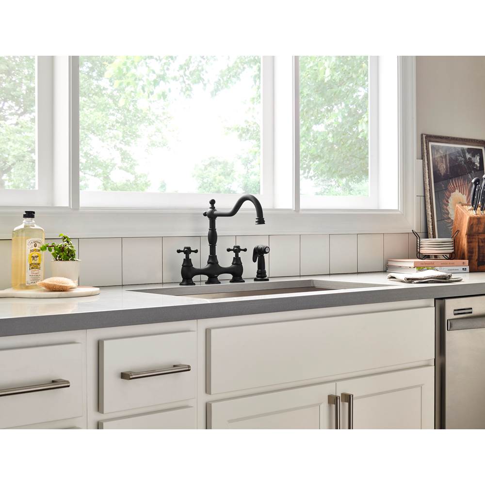 Opulence 2H Bridge Kitchen Faucet w/ Cross Handles w/ Spray 1.75gpm Chrome