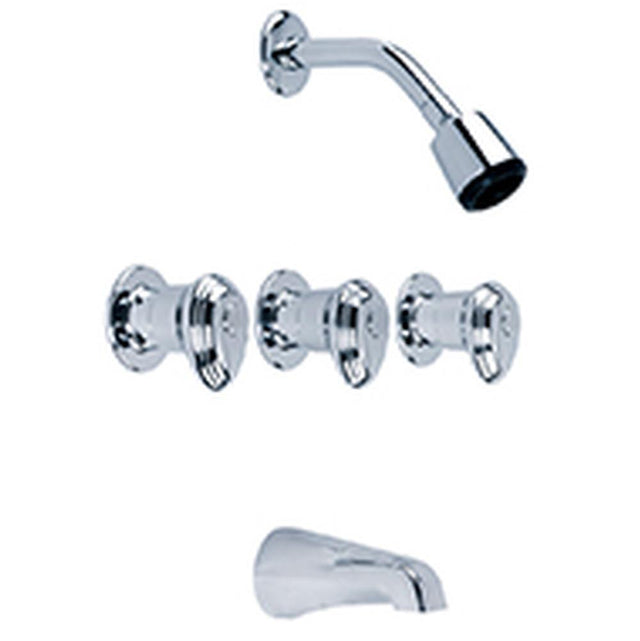 Gerber Plumbing - Gerber Hardwater Three Handle Threaded Escutcheon Tub & Shower Fitting with IPS/Sweat Connections & Slip Spout 1.75gpm Chrome - Chrome