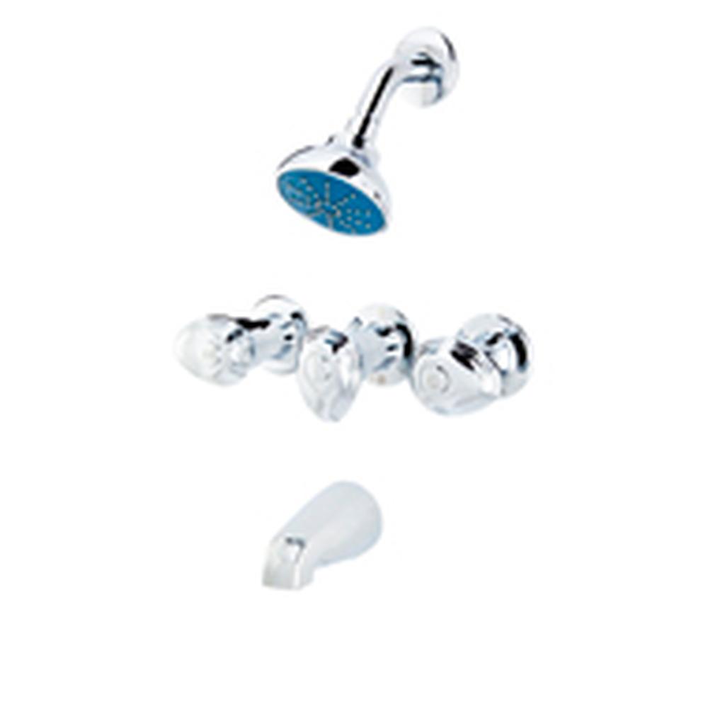 Gerber Plumbing - Gerber Hardwater Three Handle Threaded Escutcheon Tub & Shower Fitting with IPS/Sweat Connections & Threaded Spout 1.75gpm Chrome - Chrome