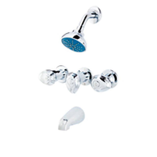 Gerber Plumbing - Gerber Hardwater Three Handle Threaded Escutcheon Tub & Shower Fitting with IPS/Sweat Connections & Threaded Spout 1.75gpm Chrome - Chrome