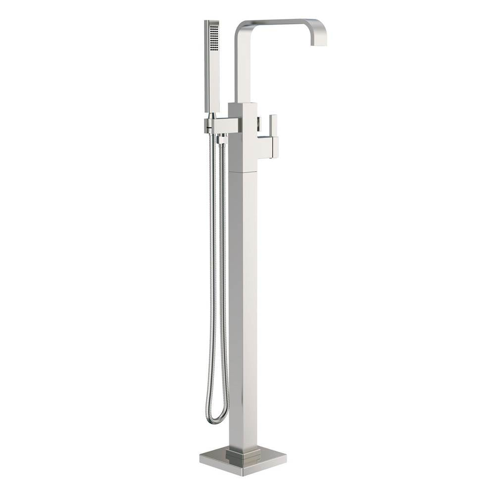 Square Floor Mount Tub Filler Trim Kit with Rectangular Handshower 1.75gpm Brushed Nickel