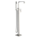 Square Floor Mount Tub Filler Trim Kit with Rectangular Handshower 1.75gpm Brushed Nickel