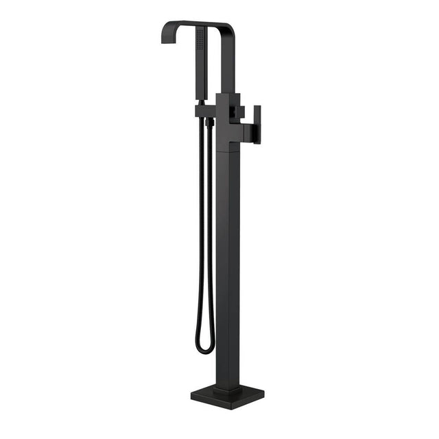 Gerber Plumbing - Square Floor Mount Tub Filler Trim Kit with Rectangular Handshower 1.75gpm Satin Black - Satin Black