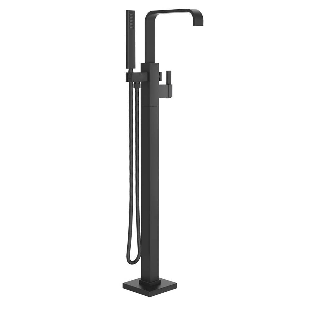 Square Floor Mount Tub Filler Trim Kit with Rectangular Handshower 1.75gpm Satin Black