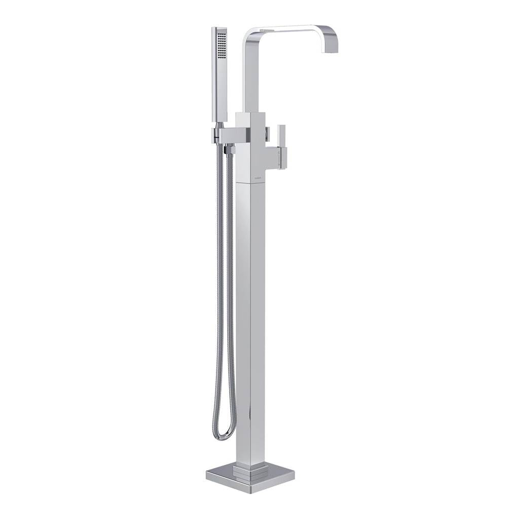 Square Floor Mount Tub Filler Trim Kit with Rectangular Handshower 1.75gpm Chrome