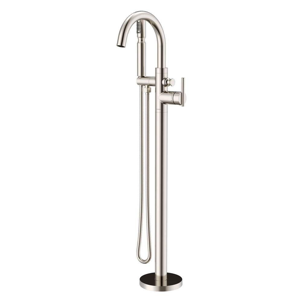 Gerber Plumbing - Contemporary Floor Mount Tub Filler Trim Kit with Showerstick Handshower 1.75gpm Brushed Nickel - Brushed Nickel
