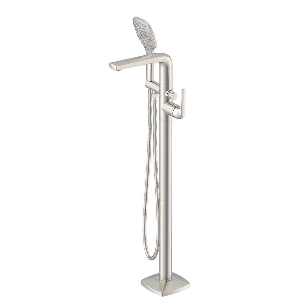 Gerber Plumbing - Transitional Floor Mount Tub Filler Trim Kit with Soft Square Handshower 1.75gpm Brushed Nickel - Brushed Nickel