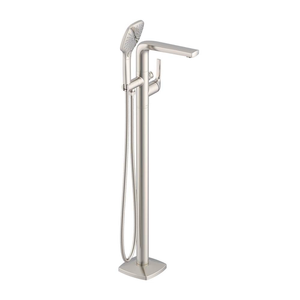 Transitional Floor Mount Tub Filler Trim Kit with Soft Square Handshower 1.75gpm Brushed Nickel