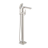 Transitional Floor Mount Tub Filler Trim Kit with Soft Square Handshower 1.75gpm Brushed Nickel