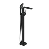 Transitional Floor Mount Tub Filler Trim Kit with Soft Square Handshower 1.75gpm Satin Black