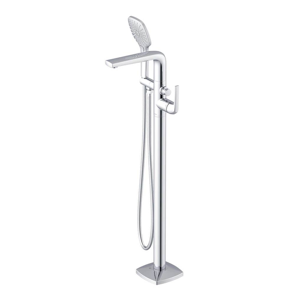 Gerber Plumbing - Transitional Floor Mount Tub Filler Trim Kit with Soft Square Handshower 1.75gpm Chrome - Chrome